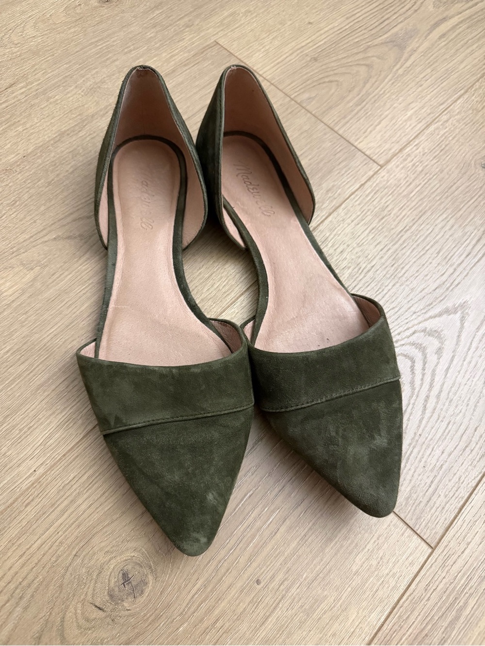 Madewell Olive Green Pointed Suede D'Orsay Flats
